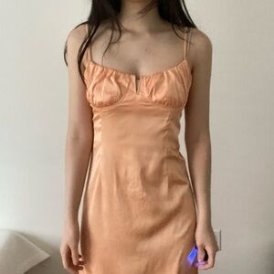 Coral peach sweetheart slip dress with slit